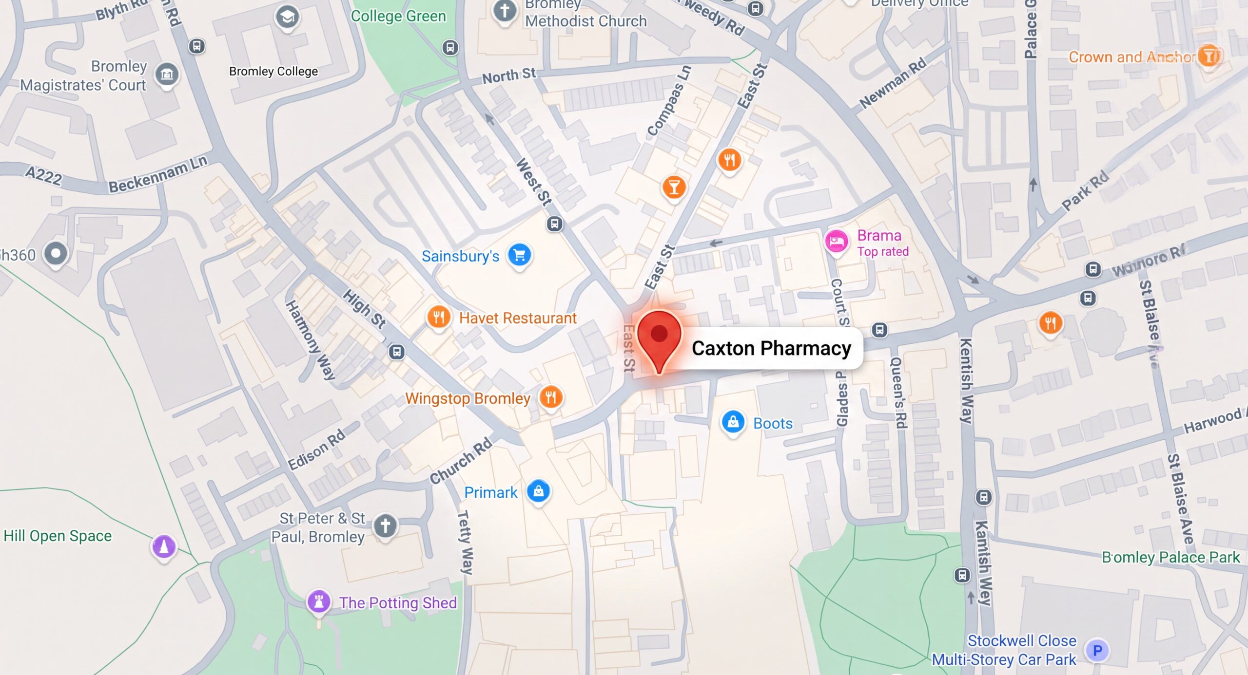 Map showing Caxton Pharmacy location
